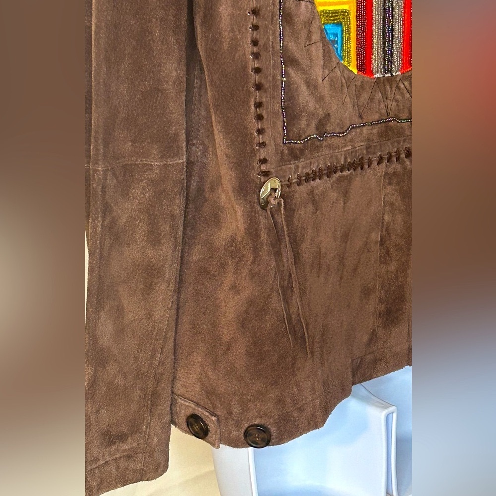 IMPRESSIONS BY REM GARSON VINTAGE WM BRN SUEDE JACKET XS BEADED DESIGN NEVERWORN - Picture 4 of 6